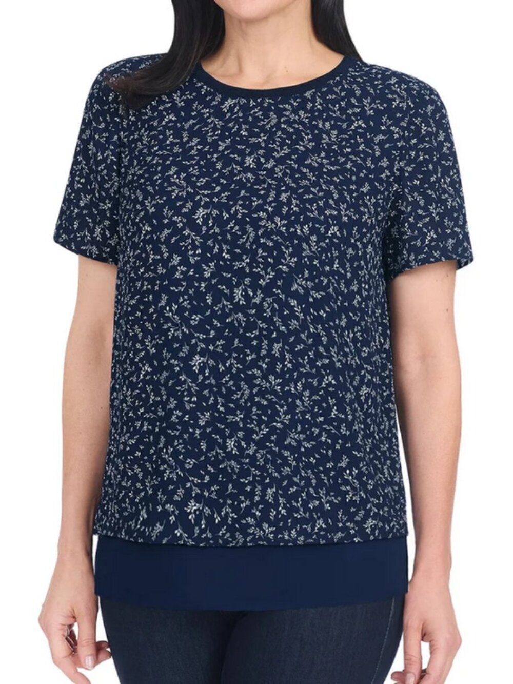 Hilary Radley Women's Short Sleeve Blouse, Color Navy, Size XS